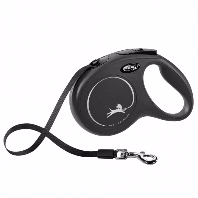 Rollleine New Classic Gurt 5 m, Schwarz