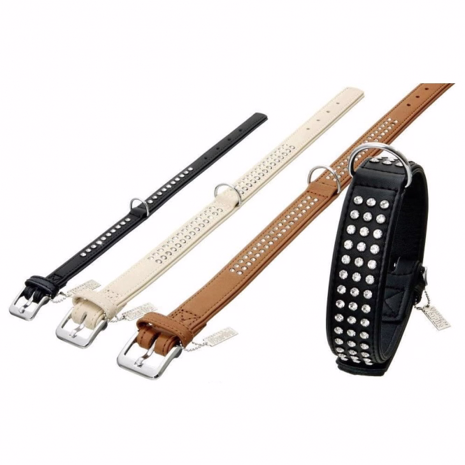 Nordic Strass Lederhalsband, Biscuit